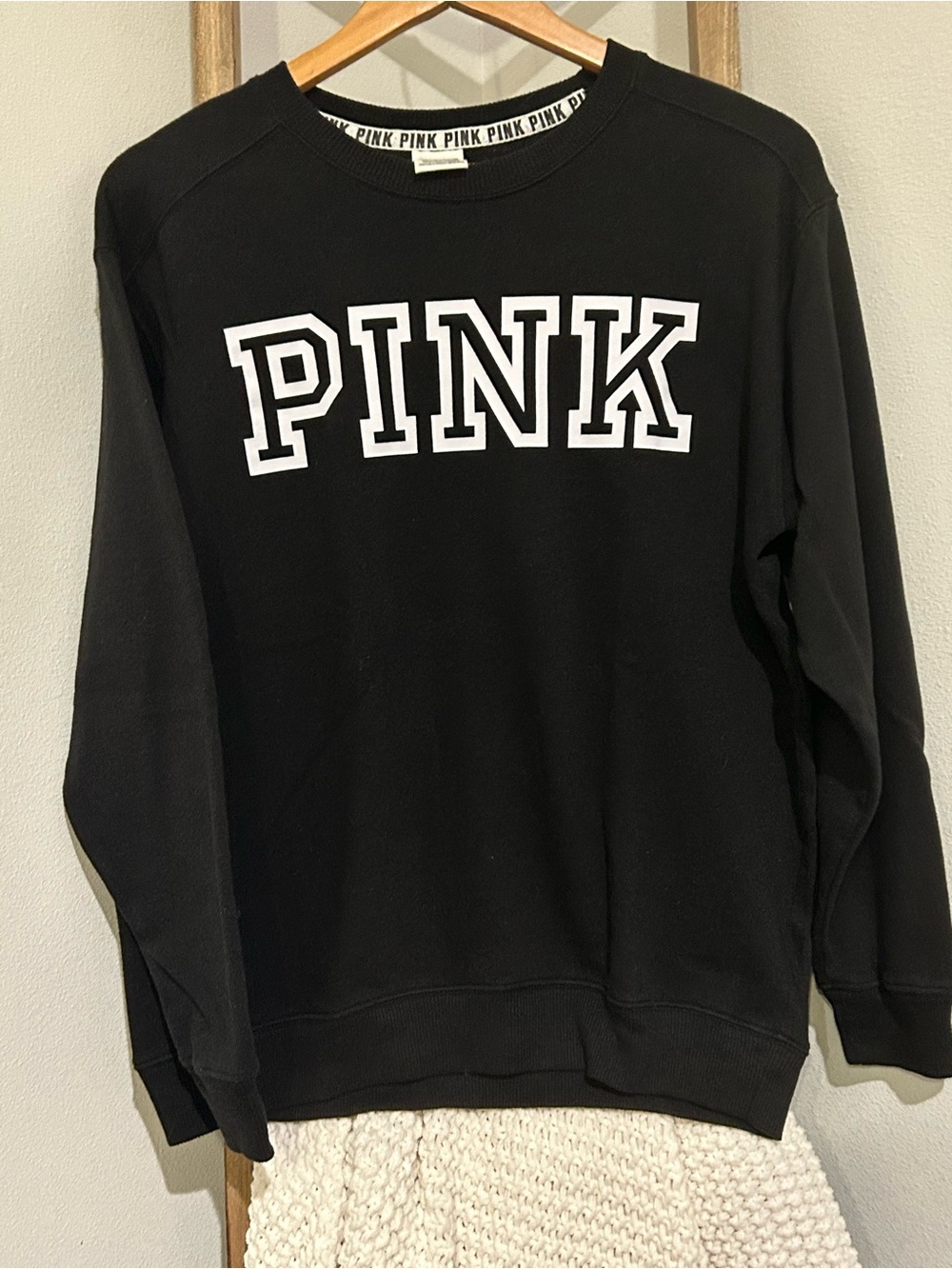 Victoria's Secret PINK Black Crewneck Sweatshirt with White Logo